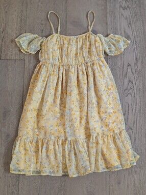 Abercrombie & Fitch Girls Yellow Floral Cold-Shoulder Sundress, Size 9/10